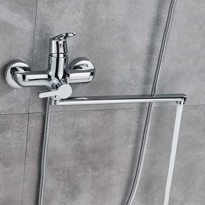 Bright Chrome Long Nose Bathtub Faucet Wall Mounted Single Handle Tub Mixer Tap Bathroom Tub Sink Tap with Hand Shower Head|Bathtub Faucets|   - AliExpress