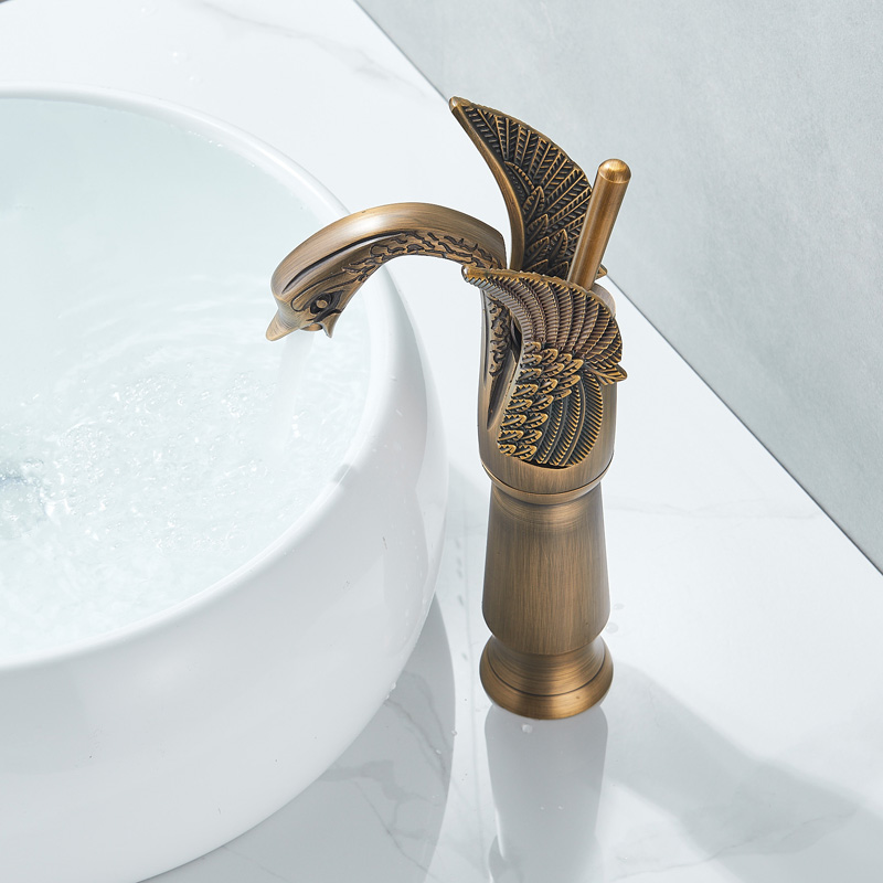 Antique Brass Bathroom Cold and Hot Water Faucet Swan Basin Sink Mixer Tap Deck Mounted Single Hole Basin Vanity Sink Mixers|Basin Faucets|   - AliExpress