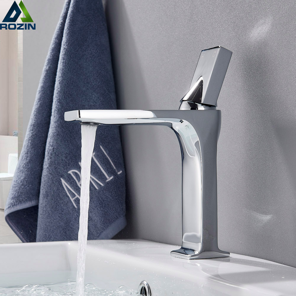 Chrome Square Bathroom Sink Faucet Single Lever Bathroom Sink Mixers Cold and Hot Water Vanity Sink Tap Single Hole|Basin Faucets|   - AliExpress