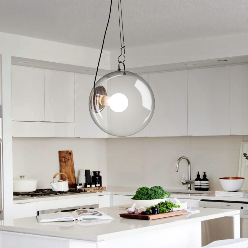 Modern LED pendant lights Round Glass Ball hanging lamp restaurant Living Room suspension luminaire Bedroom fixtures|Pendant Lights|   - AliExpress