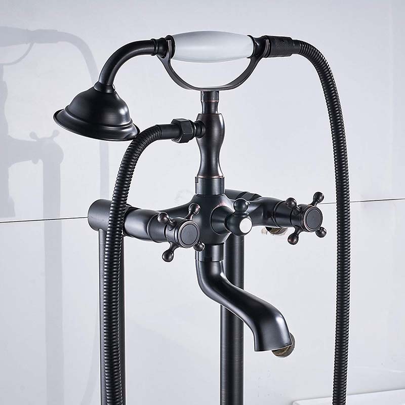 Black Bronze Clawfoot Bath Tub Faucet Dual Ceramic Handle with Handshower Freestanding Bathtub Mixer Tap Bathroom Tub Mixer Tap|handle ball|handle faucetfaucet light temperature controlled - AliExpress