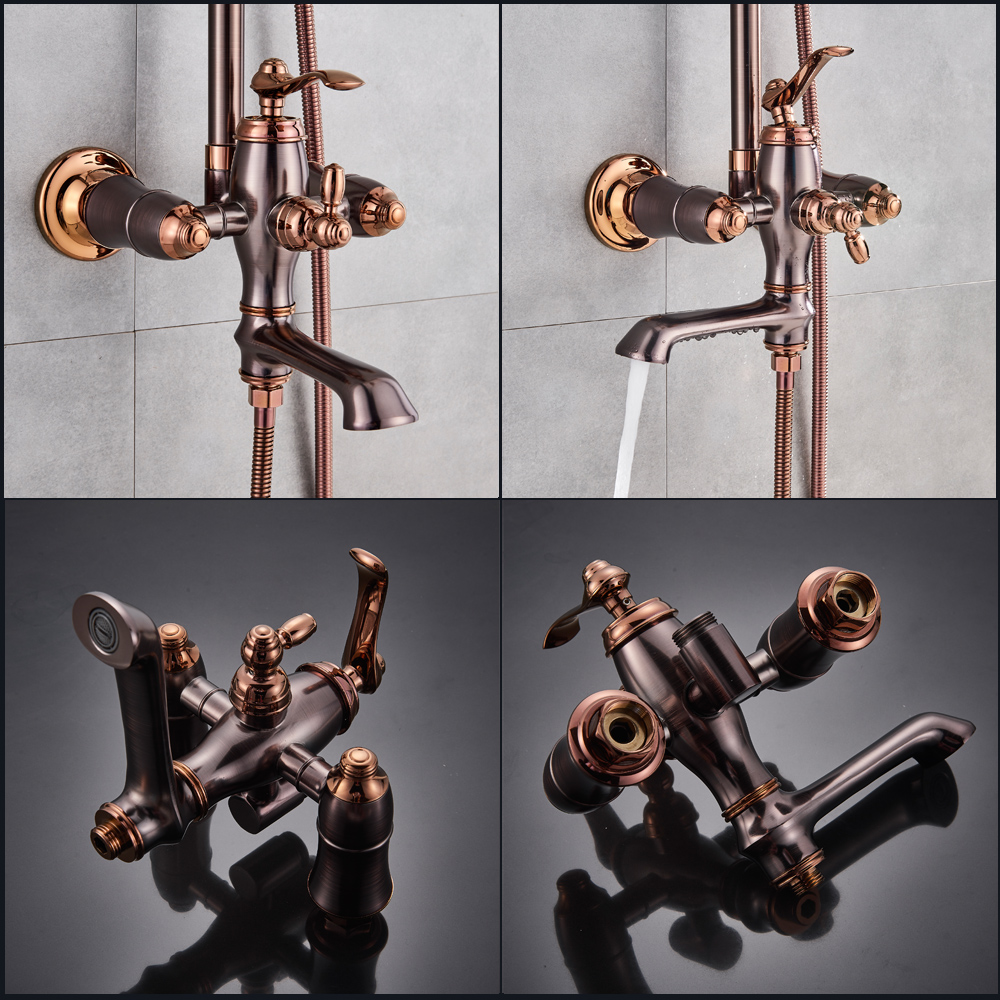 8" Rainfall Rose Golden Shower Faucet Set with Handshower Single Lever Swivel Spout Bath Shower Mixer System Shower Mixer Tap|Shower Faucets|   - AliExpress