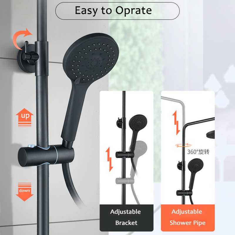 Matte black Bath Shower Faucet Set with Commodity Shelf Wall Mount Swive Spout Shower Mixers with Handshower Rainfall Shower Tap|Shower Faucets|   - AliExpress