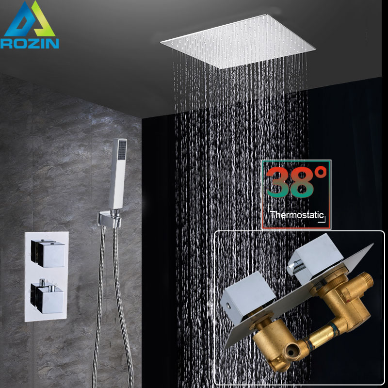 Thermostatic Valve 16" Big Rainfall Shower Mixers Wall Mounted Stainless Steel Shower Head Chrome Bathroom Shower Faucet System|bathroom valve|bathroom brassbathroom vanity glass sink - AliExpress