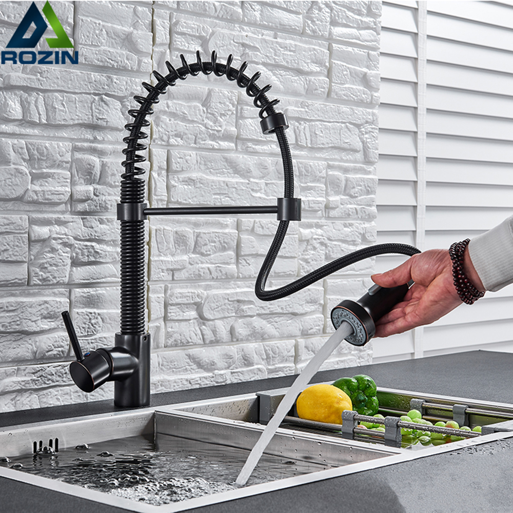 Black Bronze Kitchen Faucet Single Handle Pull Out Kitchen Sink Mixer Crane Deck Mount stream spray head hot cold cold tap|Kitchen Faucets|   - AliExpress