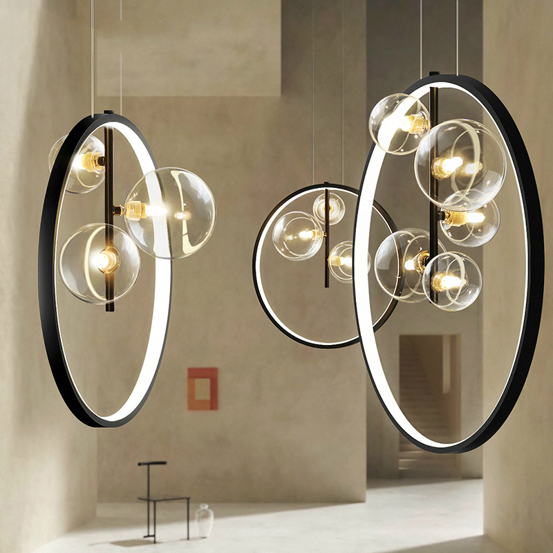 Black Modern Minimalist LED Pendant Light Clear Glass Ball Kitchen Island Hanging Lamp Dining Room Bar Coffee Shop Round Fixture|Pendant Lights|   - AliExpress