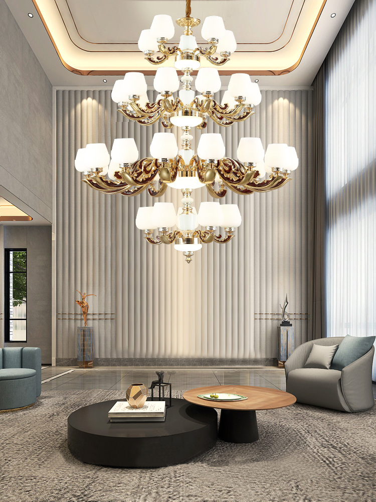 European Luxury LED Chandelier Lighting Zinc Alloy Living Room Villa Big Hanging Lamp Compound Building Hall Home Jade Fixtures|Chandeliers|   - AliExpress