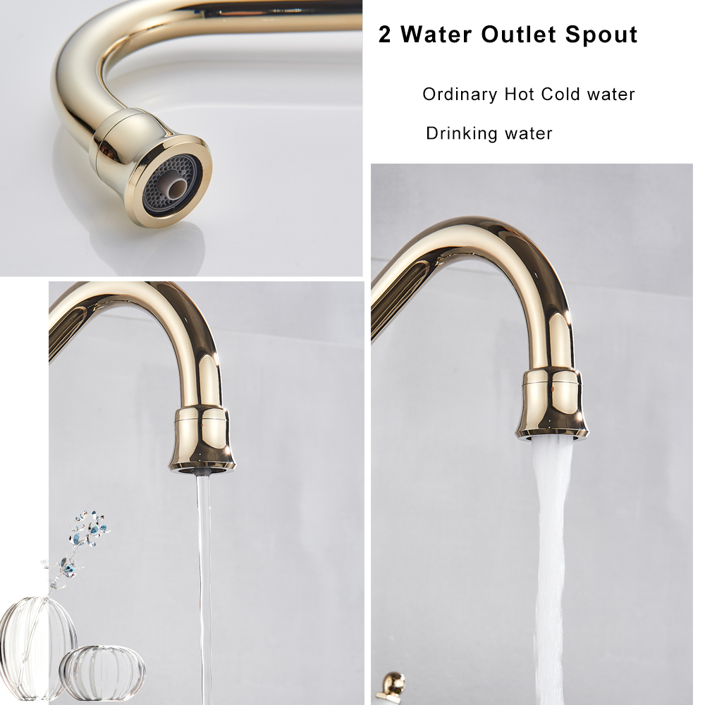 Golden Water Filter Kitchen Faucet Two Handle Kitchen Drinking Water Faucet Brass Swivel Spout 3 in 1 Water Purifier Sink Faucet|Kitchen Faucets|   - AliExpress