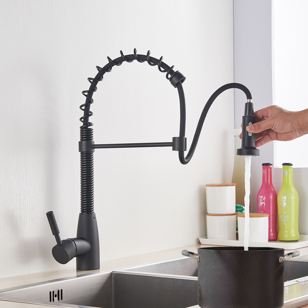 Matte Black Kitchen Mixer Faucet Pull Out Bathroom Kitchen Tap Deck Mounted Cold Hot Water Faucet Single Handle with Bracket|Kitchen Faucets|   - AliExpress