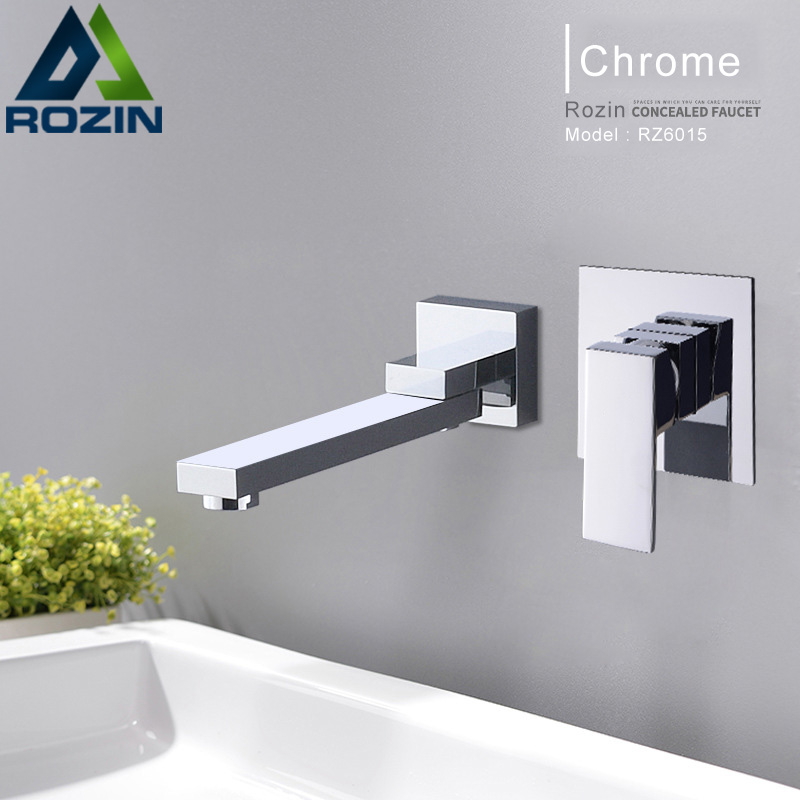 Chrome Rotate Spout Basin Faucet Wall Mounted Bathroom Mixer Tap Single Handle Concealed Install Washing Crane Tap|Basin Faucets|   - AliExpress