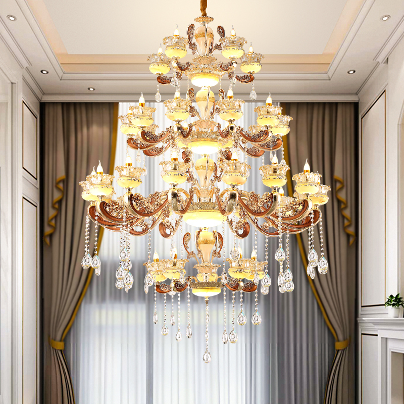 European Zinc Alloy LED Chandelier Lighting K9 Crystal Luxury Duplex Apartment Villa Big Hanging Lamp Living Hotel Hall Fixtures|Chandeliers|   - AliExpress