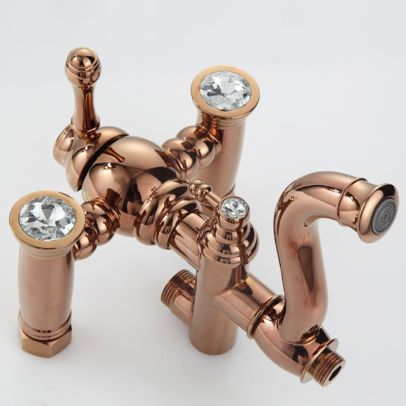 Rozin Rose Gold Shower Faucet Set Wall Mounted Rainfall Bathroom Faucets Brass Dual Handles Hot Cold Water Mixer Tap|Shower Faucets|   - AliExpress