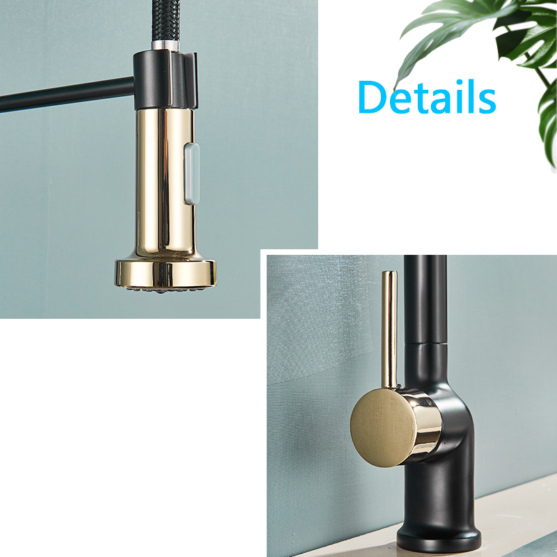 Rozin Black Gold Kitchen Faucet 3 Colors Deck Mounted 360 Degree Rotation grifo Pull Down Kitchen Sink Hot Cold Water Mixer Taps|Kitchen Faucets|   - AliExpress