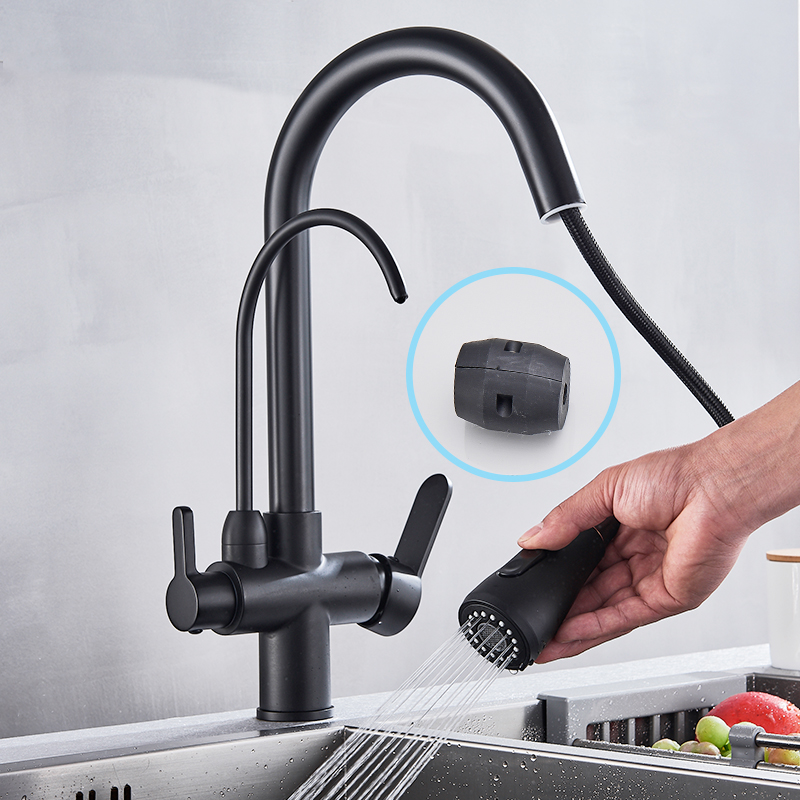 Rozin Purification Kitchen Faucets Black Pull Out Kitchen Water Filter Tap 3 Way Mixer torneira para cozinha de parede Crane|Kitchen Faucets|   - AliExpress