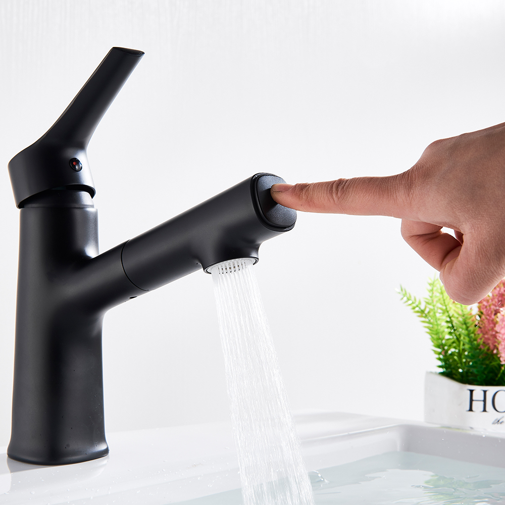 Matte Black Pull out Basin faucet Deck Mounted Cold Hot Tap Stream Spray Bathroom Kitchen Mixer Crane Chrome Washing Faucet|Kitchen Faucets|   - AliExpress