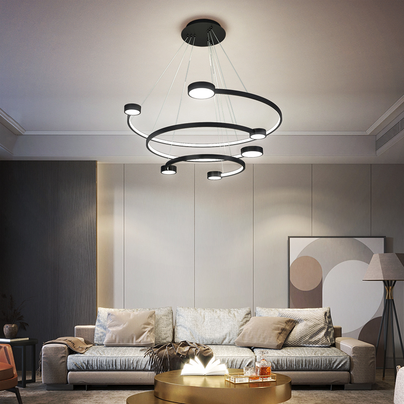 Black Or Gold LED Chandelier Lighting Dining Living Room Round Rings Modern Nordic Hanging Lamp Creative Lobby Home Chandeliers|Chandeliers|   - AliExpress