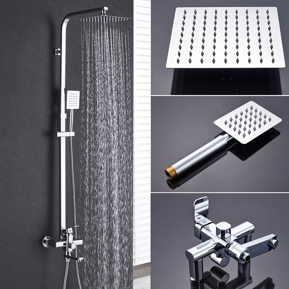 Black Rainfall Shower Column Bath Shower Set Swivel Bath Spout Shower Mixer Tap Stainless Steel Rain Head Bathroom Mixer Tap|Shower Faucets|   - AliExpress