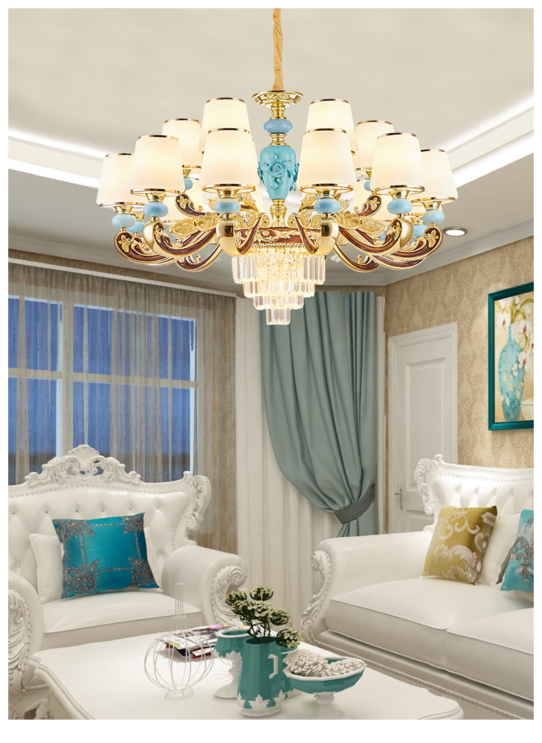 European Crystal Luxury LED Chandelier Lighting Zinc Alloy Living Room Household Hanging Lamp Ceramic Bedroom Villa New Fixtures|Chandeliers|   - AliExpress