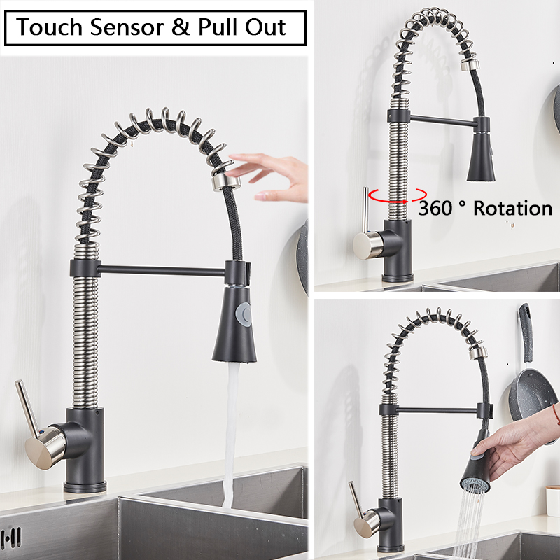 Rozin Touch Sense Kitchen Faucet Black Brushed Pull Out Kitchen Mixer Faucets Swivel Smart Sensor Stream Spray Mode Mixer Taps|Kitchen Faucets|   - AliExpress