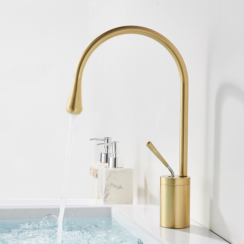 Brushed Golden Basin Faucet Single Lever 360 Rotation Spout Brass Mixer Tap For Kitchen Hot Cold Water Bathroom Basin Water Sink|Basin Faucets|   - AliExpress