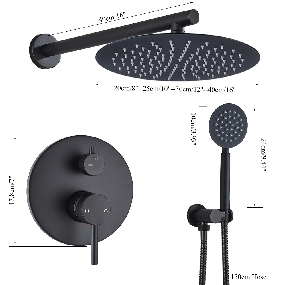 Black Ceiling Mounted Shower Faucet Set In Wall Concealed Shower System Bathroom Shower Mixer Tap Stainless Steel Rainfall Head|Shower Faucets|   - AliExpress