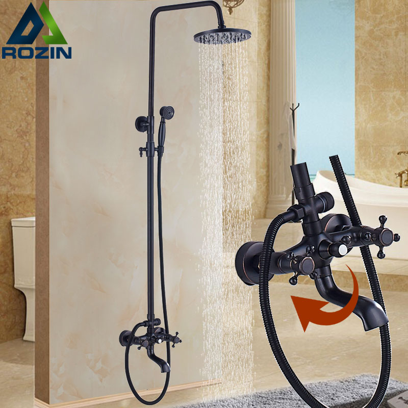 Bronze Black Shower Mixer Faucet 8" Brass Rainfall Bath Shower Set with 30cm Extend Tube Swive Tub Spout|Shower System|   - AliExpress