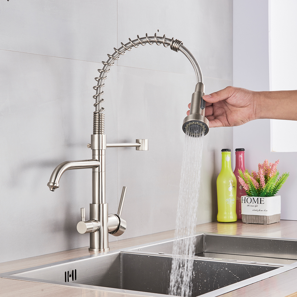 360 Degree Rotation drinking filtered water kitchen faucet Dual Swivel Spout Faucet Brushed Nickel Kitchen sink tap|Kitchen Faucets|   - AliExpress