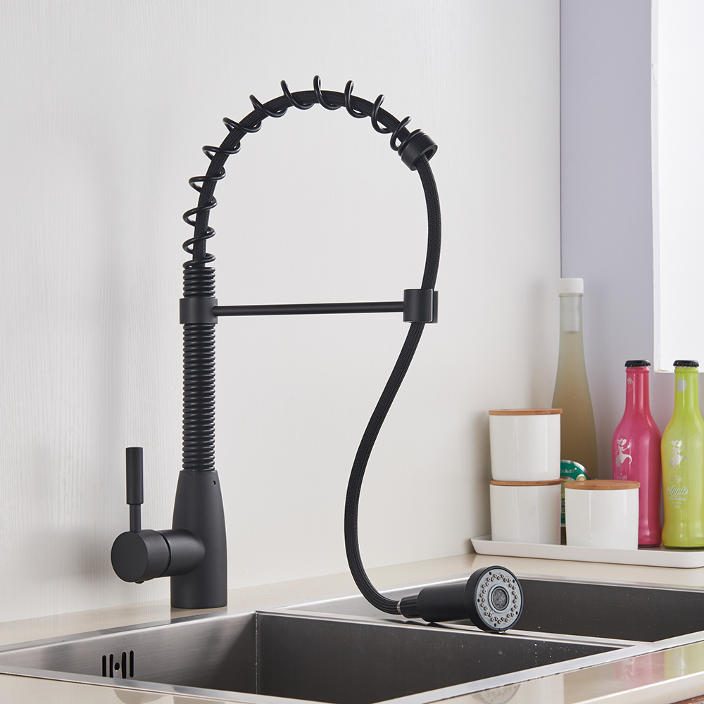 Matte Black Kitchen Mixer Faucet Pull Out Bathroom Kitchen Tap Deck Mounted Cold Hot Water Faucet Single Handle with Bracket|Kitchen Faucets|   - AliExpress