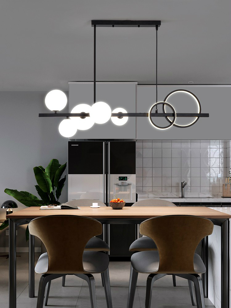 Dining Room Black LED Chandelier Modern Coffee Shop Bar Glass Ball Pendant Lamp Restaurant Office Creative Long Hanging Light|Pendant Lights|   - AliExpress