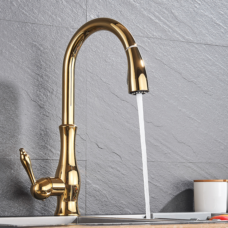 Brass Kitchen Faucet 5 Color Rotation High Arch Kitchen Sink Faucet Pull Out Sprayer Hot Cold Water Mixer Tap Torneira Cozinha|faucet|tap plugfaucet led - AliExpress