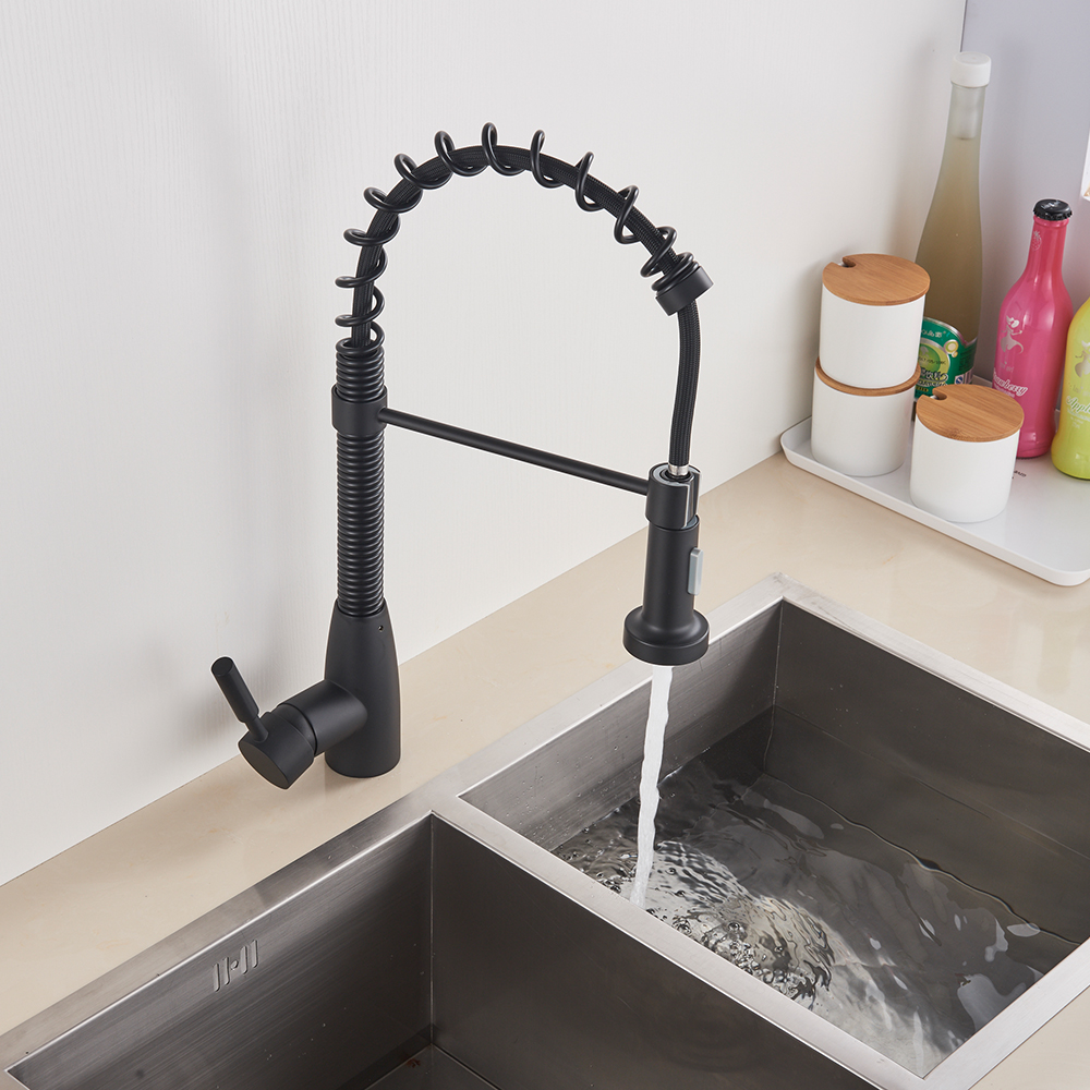 Matte Black Kitchen Mixer Faucet Pull Out Bathroom Kitchen Tap Deck Mounted Cold Hot Water Faucet Single Handle with Bracket|Kitchen Faucets|   - AliExpress