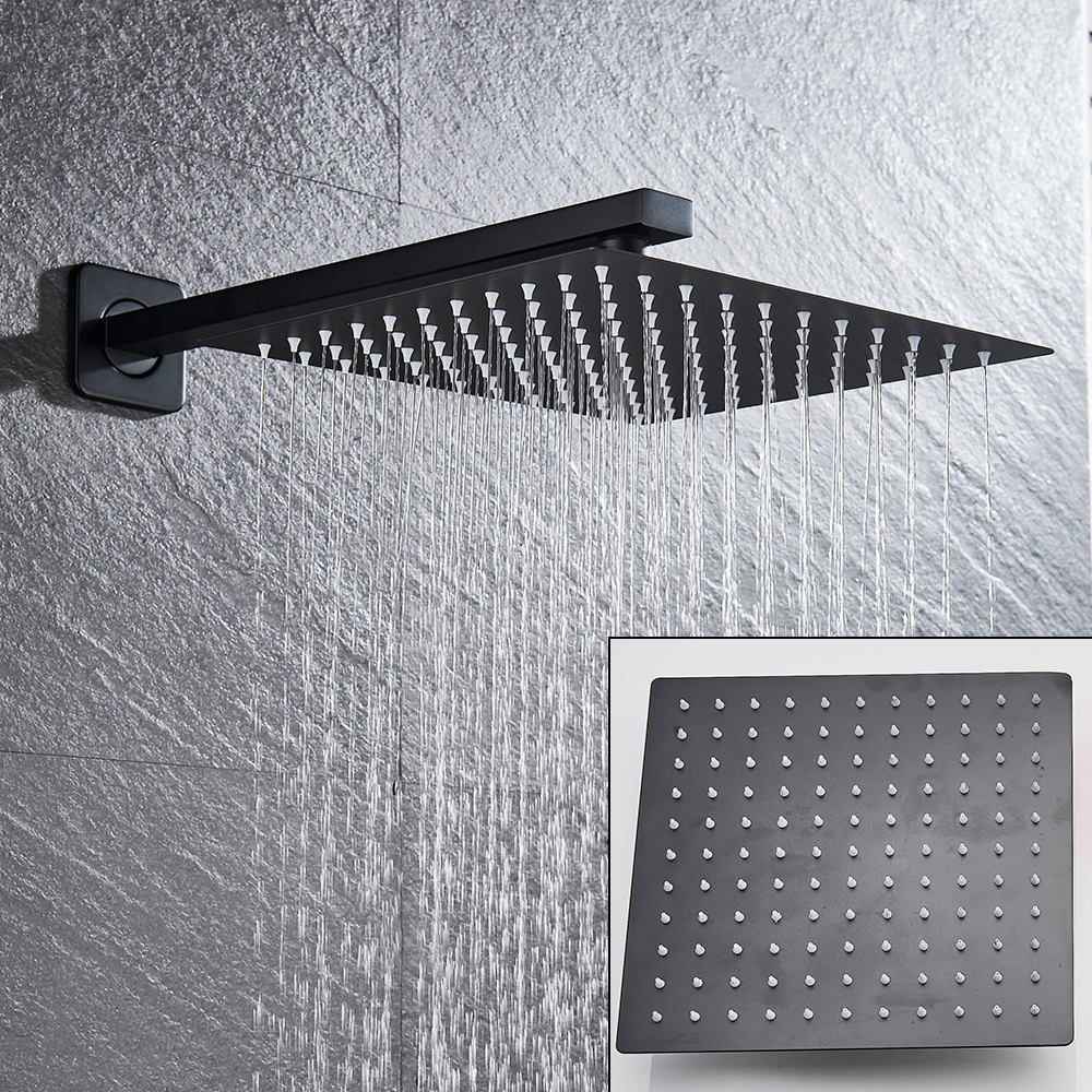 Black Shower Set Wall Mounted Shower Faucet Mixer 8/10/12/16 inch Rainfall Bathroom Shower Tap with Handshower Rotate Bath Spout|Shower Faucets|   - AliExpress