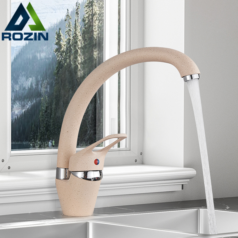 Rozin Beige Brass Kitchen Faucets 3 color 360 Rotated Swivel Spout Kitchen sink Crane Single handle Cold Hot Water Mixer Tap|Kitchen Faucets|   - AliExpress