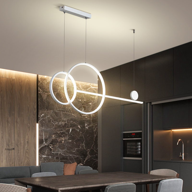 LED Modern Simple Chandelier Restaurant Bar Black White Gold Long Pendant Lamp Dining Room Coffee Shop Round Rings Hanging Light|Pendant Lights|   - AliExpress