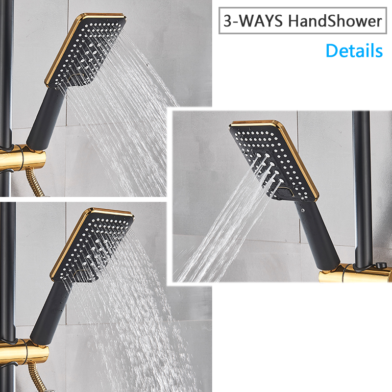 Rozin Black gold Shower Faucet Set Bathroom Rainfall Shower Kit with shelf  Wall Mounted Swivel Tub Spout Hot Cold Mixer Tap|Shower Faucets|   - AliExpress