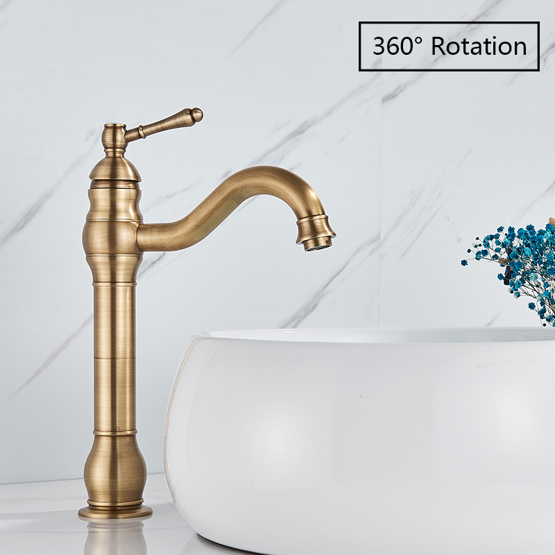 Rozin Antique Brass Basin Faucet 5 Colors Deck Mounted Single Handle Bathroom Crane Long Spout Lavatory Sink Hot Cold Mixer Tap|Basin Faucets|   - AliExpress