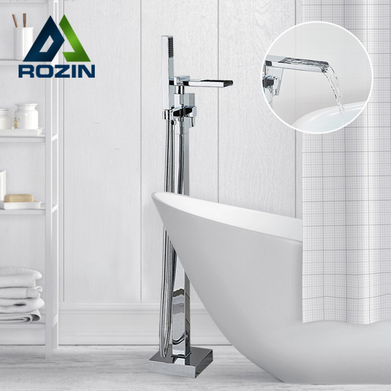 Rozin Bathtub Shower Faucet Chrome Free Standing Waterfall Bathtub Faucets Floor Mounted Hot Cold Bath Mixer Tap with Handshower|Bathtub Faucets|   - AliExpress