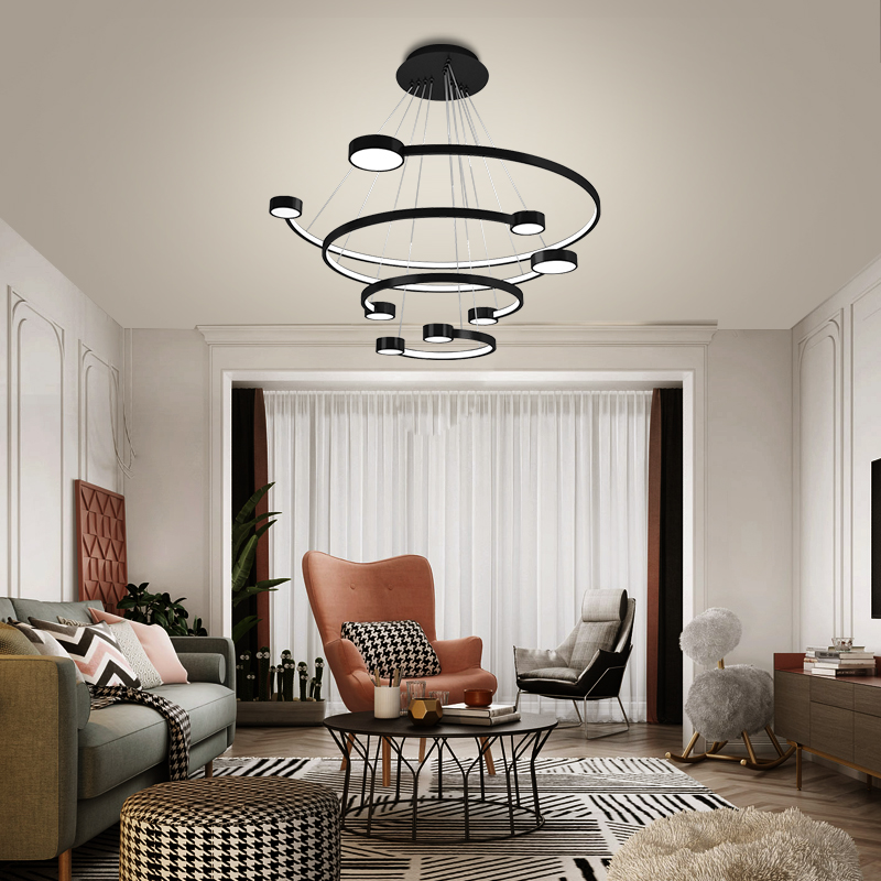 Black Or Gold LED Chandelier Lighting Dining Living Room Round Rings Modern Nordic Hanging Lamp Creative Lobby Home Chandeliers|Chandeliers|   - AliExpress