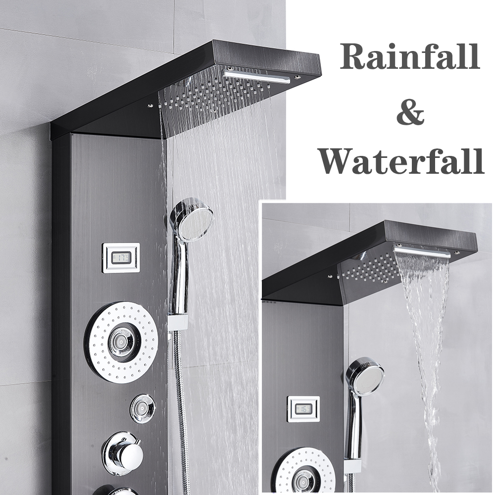 Black/Brushed Shower Faucet Bathroom Shower Panel Column Bath Shower Mixer Tap High Pressure Hand Shower Temperature Screen|Shower Faucets|   - AliExpress