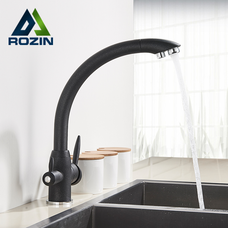 Rozin Black Drinking Water Kitchen Faucets Chrome 360 Rotate Pure Water Filter Faucet Double Handle Water Purification Mixer Tap|Kitchen Faucets|   - AliExpress