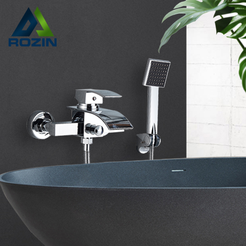 Rozin Chrome Bathtub Shower Faucet Black Wall Mounted Waterfall Bathroom Faucets Shower Single Handle Mixer Tap Faucet|Bathtub Faucets|   - AliExpress