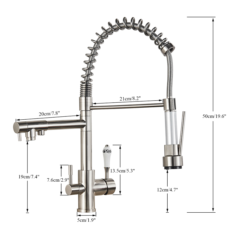 Brushed Nickel Kitchen Faucet Filter Purification water Kitchen Faucets Dual Spout Spring Pull Down Hot Cold Water Mixer Tap|Kitchen Faucets|   - AliExpress