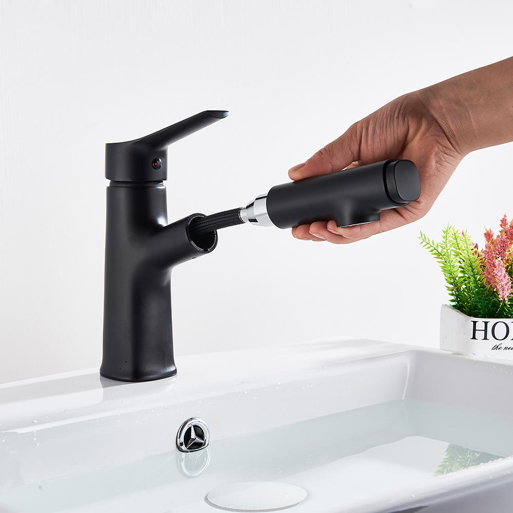 Matte Black Pull out Basin faucet Deck Mounted Cold Hot Tap Stream Spray Bathroom Kitchen Mixer Crane Chrome Washing Faucet|Kitchen Faucets|   - AliExpress