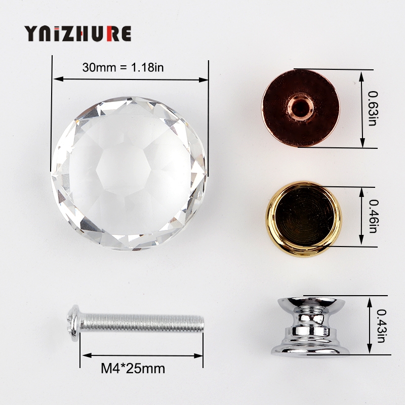 YNIZHURE Brand 30mm Diamond Crystal Glass Knobs Cupboard Pulls Drawer Knobs Kitchen Cabinet Handles Furniture Handle Hardware|Cabinet Pulls|   - AliExpress