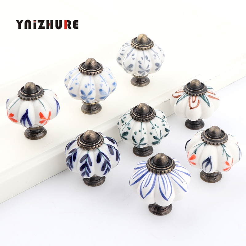 YNIZHURE Rural Hand Made Painted Ceramic Door Handles Antique Furniture Drawer Pulls Kitchen Cabinet Knobs Handles|Cabinet Pulls|   - AliExpress