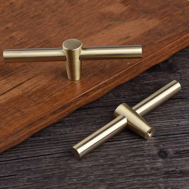 1pc T Bar Knobs Pulls Pure Copper Kitchen Cabinet Door Handles Brushed Gold Brass Drawer Knobs Pull Handles Dresser Pulls|Cabinet Pulls|   - AliExpress