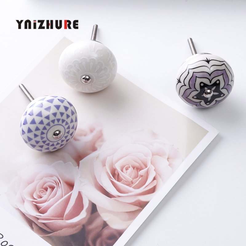 Pastoral style Painted Ceramic 40mm Round Bedroom Cabinet Door Drawer Kitchen Handle Drawer Furniture Box Knobs|Cabinet Pulls|   - AliExpress