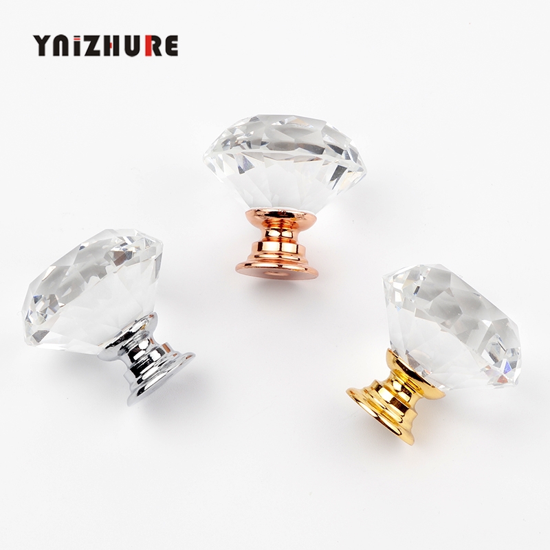 YNIZHURE Brand 30mm Diamond Crystal Glass Knobs Cupboard Pulls Drawer Knobs Kitchen Cabinet Handles Furniture Handle Hardware|Cabinet Pulls|   - AliExpress