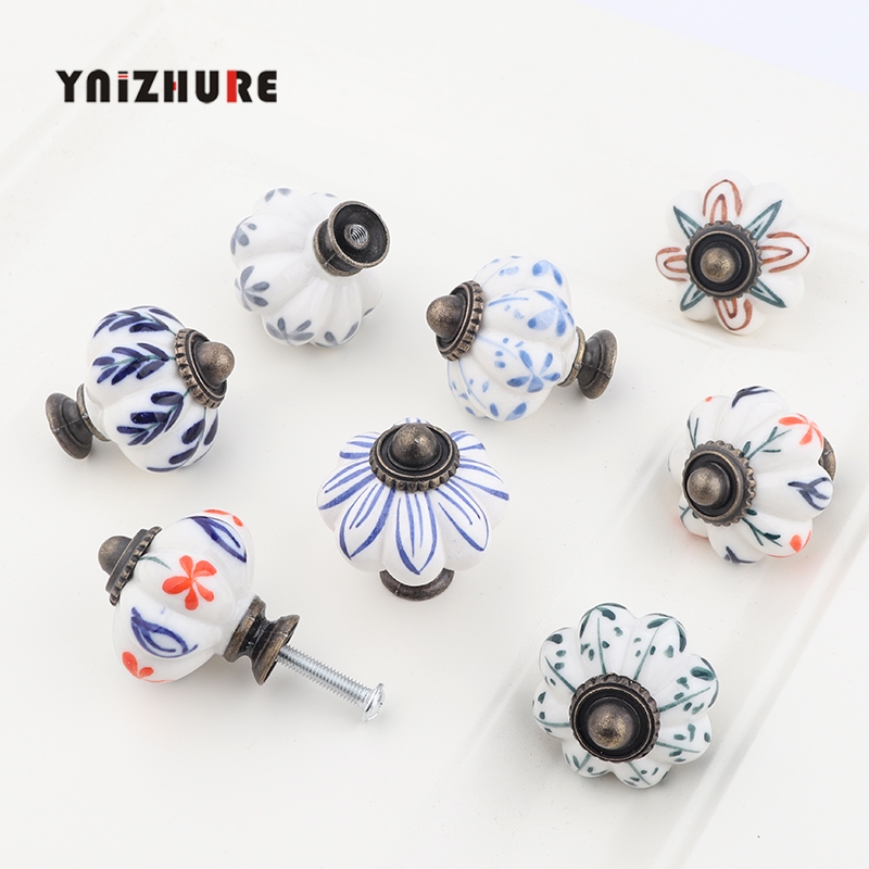 YNIZHURE Rural Hand Made Painted Ceramic Door Handles Antique Furniture Drawer Pulls Kitchen Cabinet Knobs Handles|Cabinet Pulls|   - AliExpress