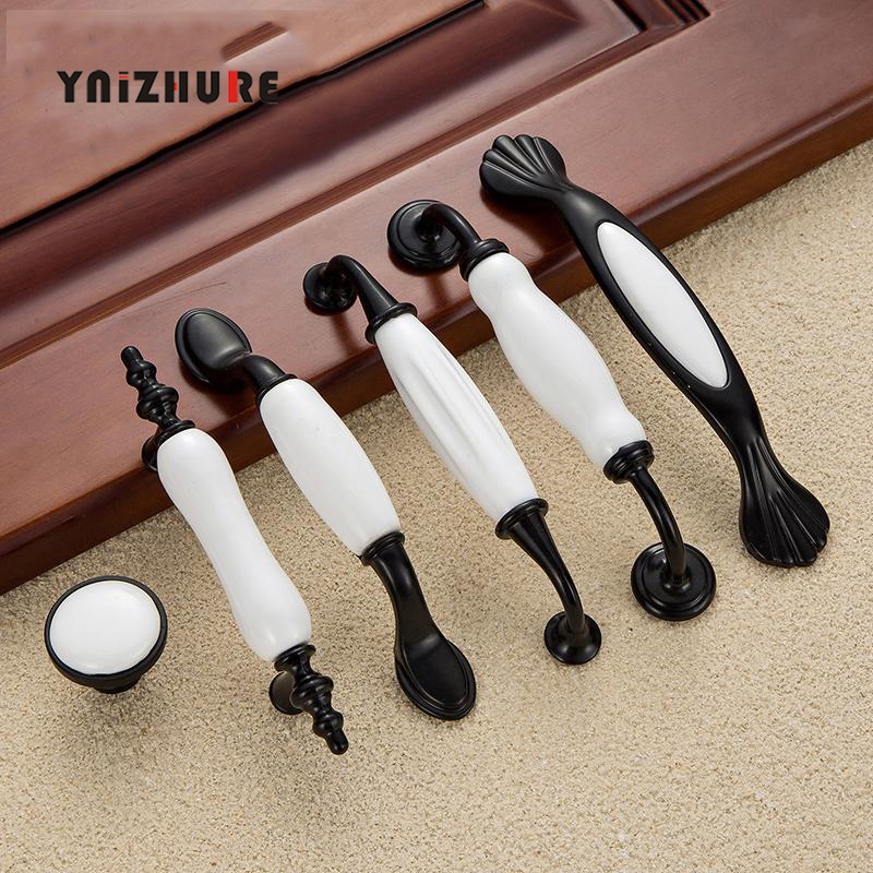 Black White Door Handles Country Style Ceramic Drawer Pulls Knob Kitchen Cabinet Handles and Knobs Furniture Handles|Cabinet Pulls|   - AliExpress